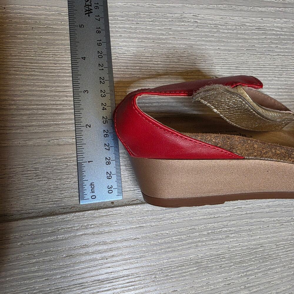 Naot Pixie Wedge Sandals Size 10 Cheetah, Kiss Red, Gold - Picture 7 of 10